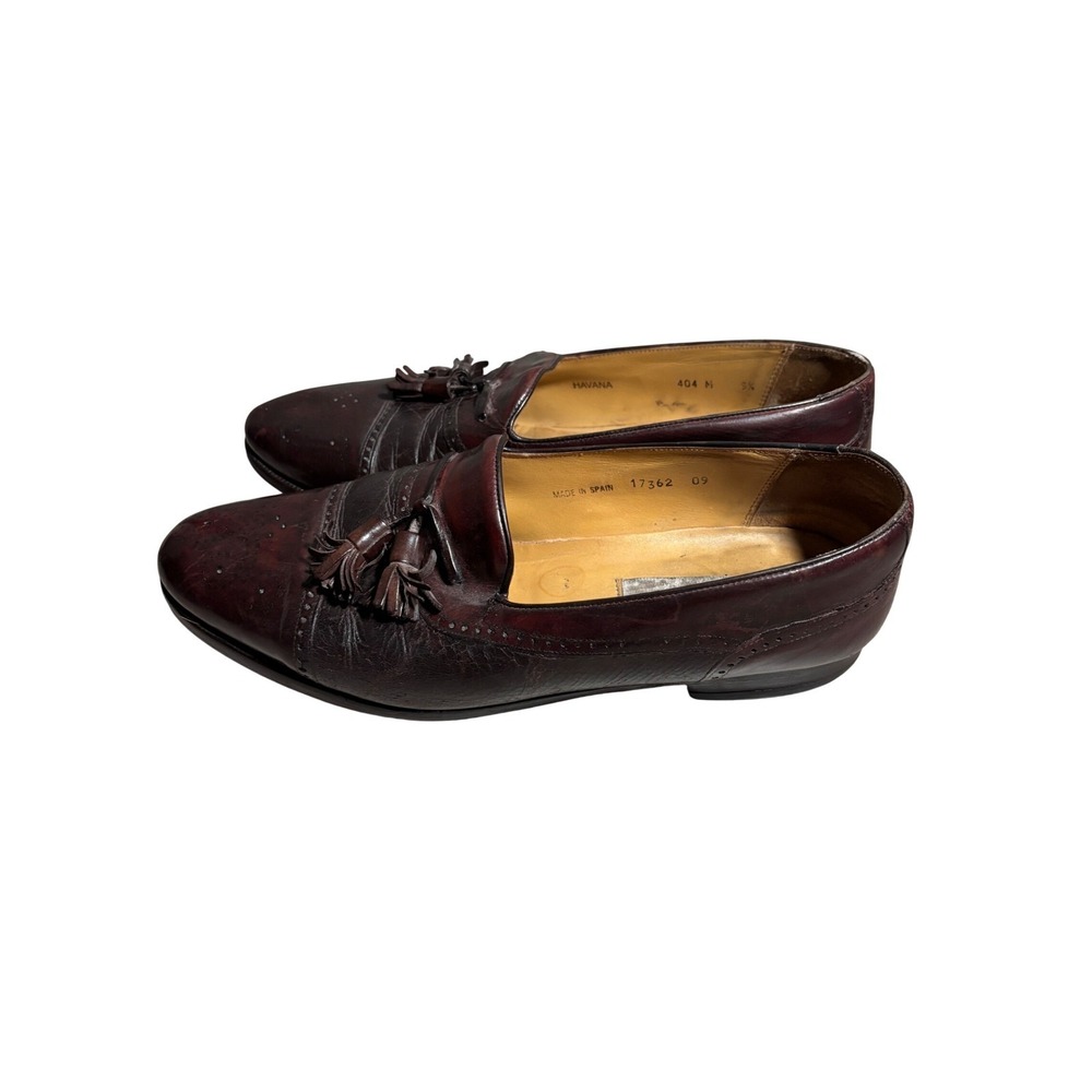 Mezlan Havana Mens 9 Burgundy Leather Tassel Brogue Loafers Spain Heritage Work
